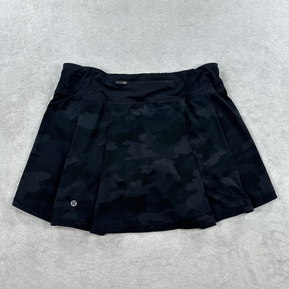 Lululemon Pace Rival Skirt Women 8 Black Camo Pleated Athletic Tennis Skort Golf